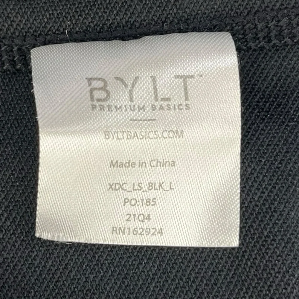 BYLT Premium‎ Basics Men Large Black Drop Cut Lux Long Sleeve Round Neck Shirt